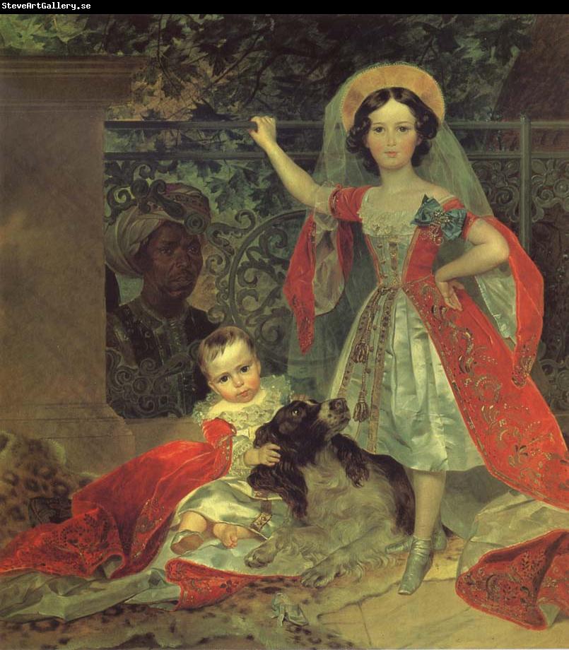 Karl Briullov Portrait of the young princesses volkonsky by a moor